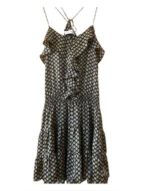 Tbags Los Angeles Petite Small Boho Ruffle Mini Dress Black Gold Festival